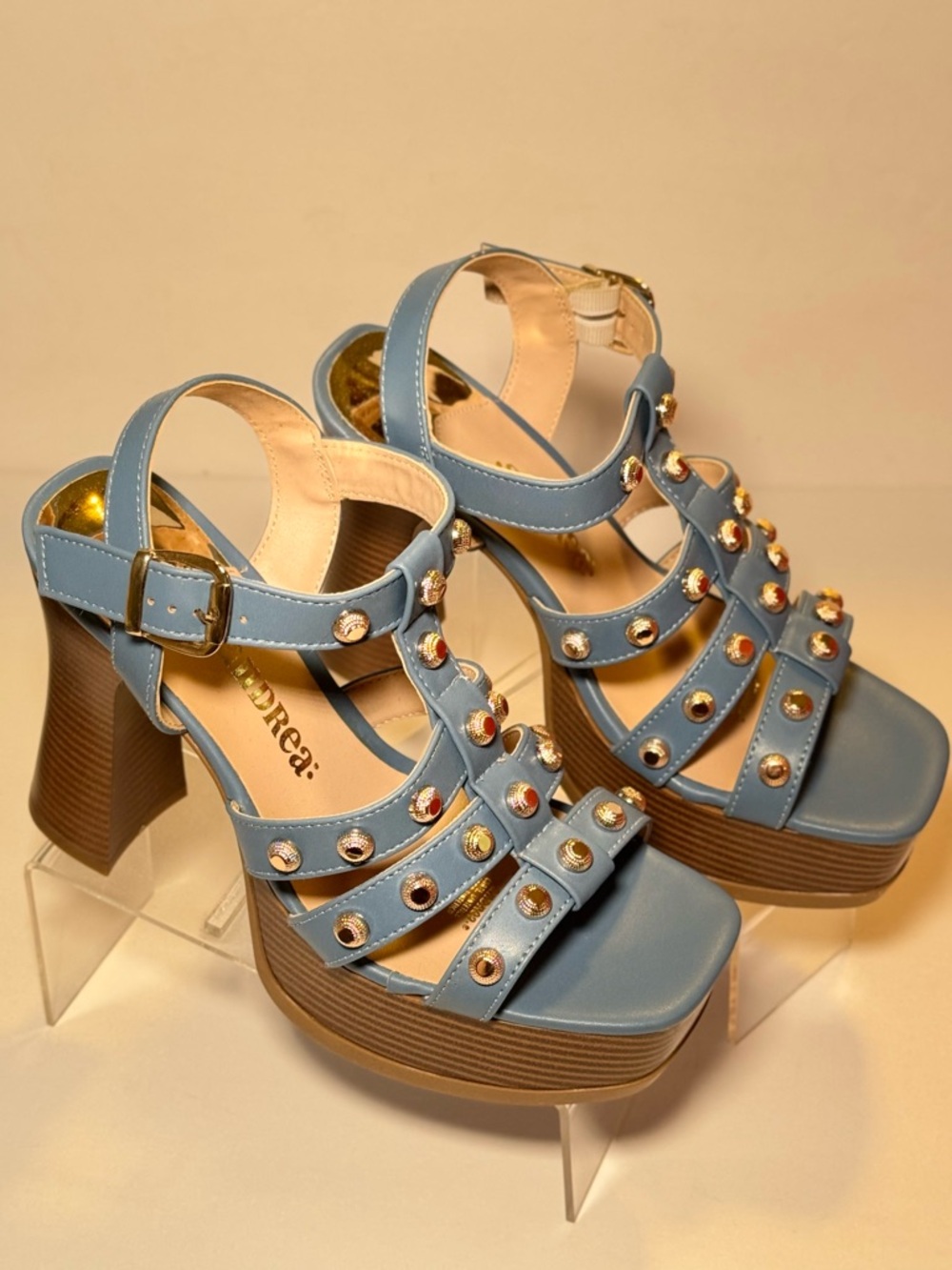 Blue Studded Platform Sandals